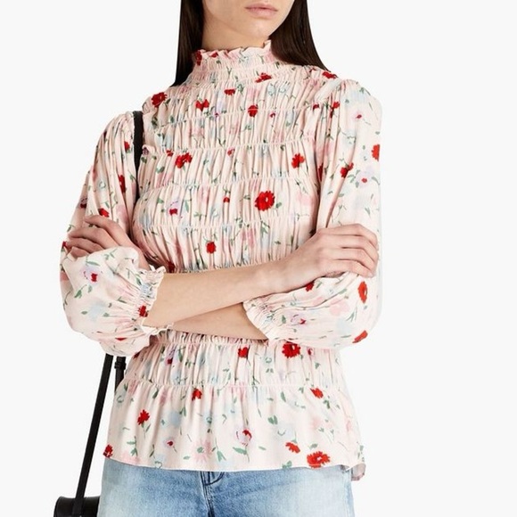 Samsøe Samsoe Sarami Garden Blouse top long sleeve high neck smock floral ruffle - Picture 1 of 10